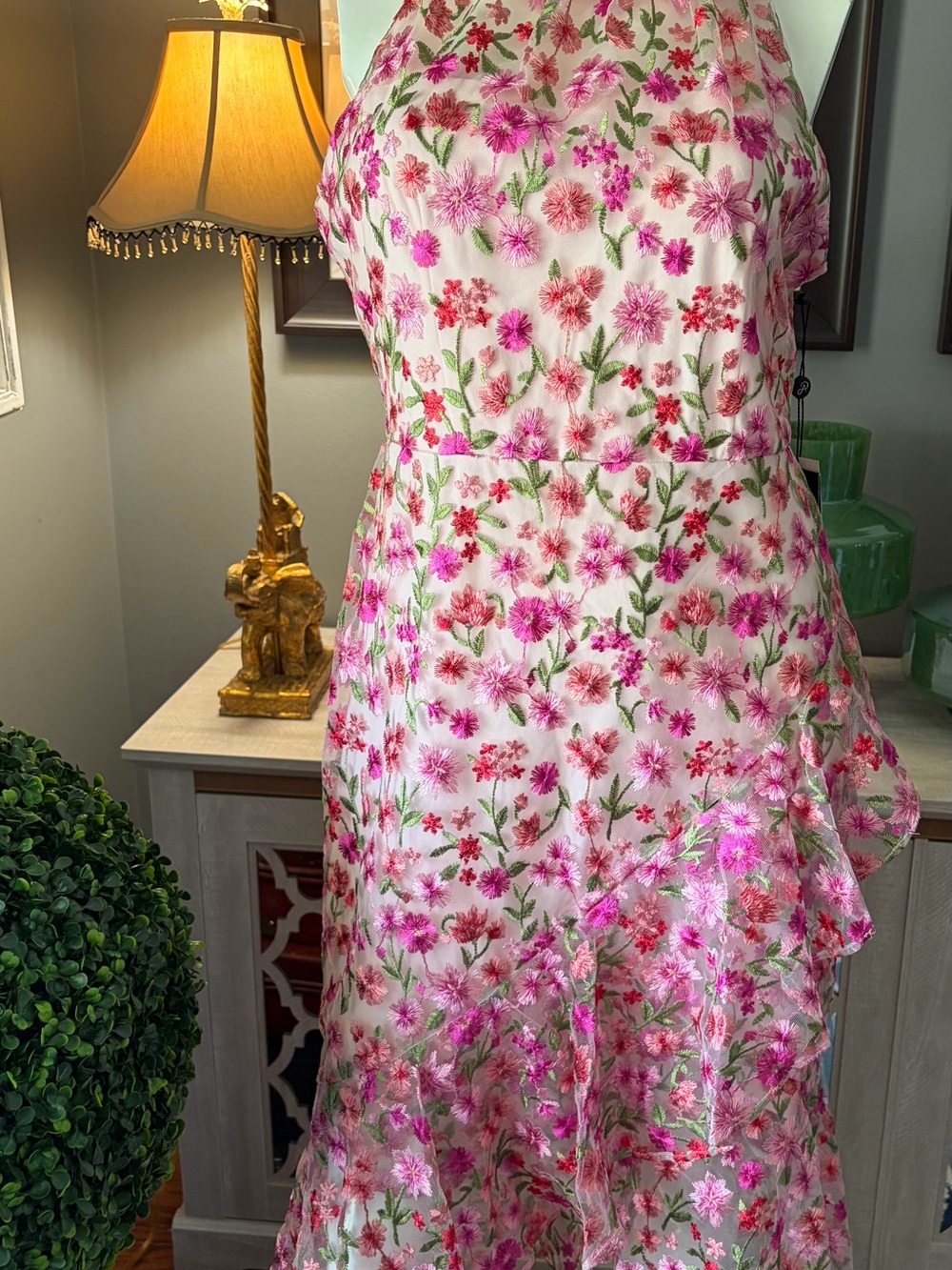 Adrianna Papell Pink & Green Floral Maxi Dress